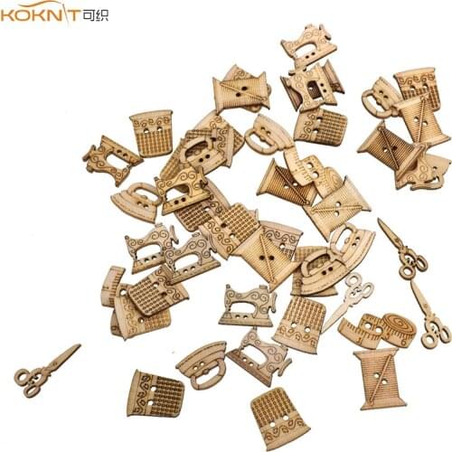 KOKNIT 100pcs/bag Mix Styles Wood Buttons Sewing Patterns Sewing Buttons 2 Holes Costura Botones Decorate Buttons For DIY Craft