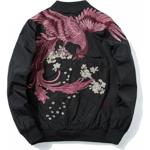 Phoenix Embroidery Bomber Jacket Coat Nice Spring Japanese Streetwear Casual Outwear Hip Hop Bomber Jackets M-XXL