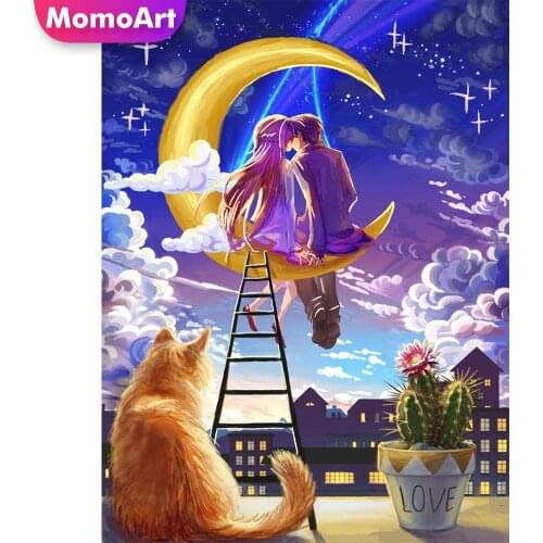 MomoArt Diamond Embroidery Couples Full Drill Square Diamond Mosaic Cat Cross Stitch Kits Art Painting Portrait Home Decoration