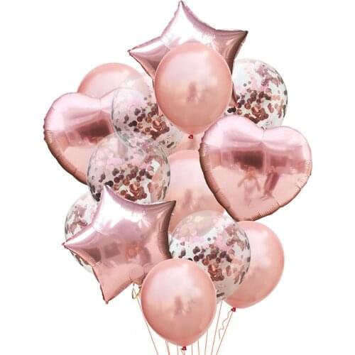 14pcs Balloon Bundle Confetti Balloon Bouquet Happy Birthday Party Rose Gold Helium Ballons Parties Wedding Baby Shower Supplies