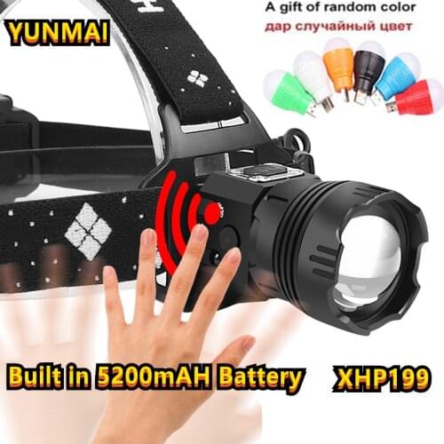 1200000LM XHP199 Powerful Lantern Headlamp XHP110 USB Flashlight XHP70 Headlight Rechargeable 5200mah Induction Head Torch Light