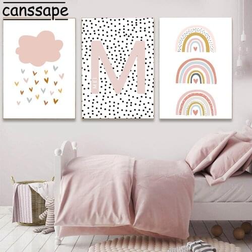 Nursery Wall Print Rainbow Canvas Painting Custom Name Poster Sunshine Clouds Art Prints Nordic Posters Girls Bedroom Decor