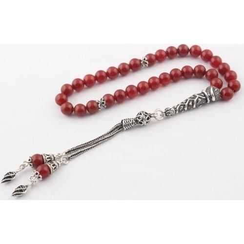 Natural Quartz Stone 925 Silver Tassel 33 Akik Bead Prayer Tasbih Rosary Men Women Meditation Jewelry From Turkey