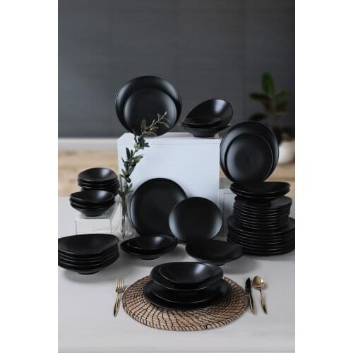KHctechKeramika Oval Matte Black Dinner set 48 Piece 12 Personality DOWRY PACKAGE MATTE BLACK 1000048