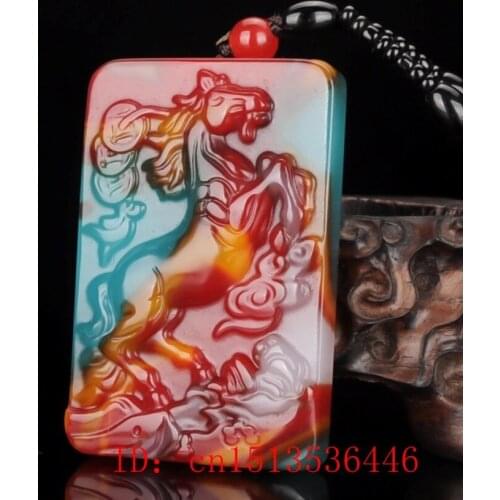 Natural Colour Jade Horse Pendant Necklace Charm Jewellery Fashion Accessories Hand-Carved Man Luck Amulet Sweater Chain