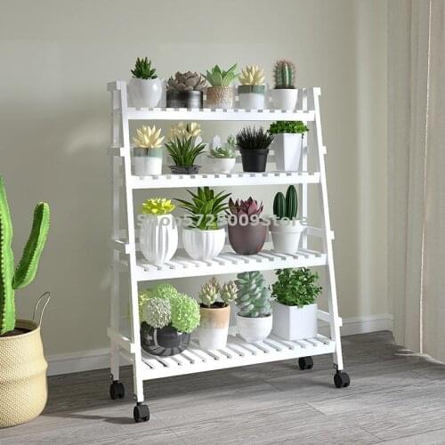Solid wood succulent flower shelf balcony multi-layer mobile living room flower pot rack simple modern wheeled floor type