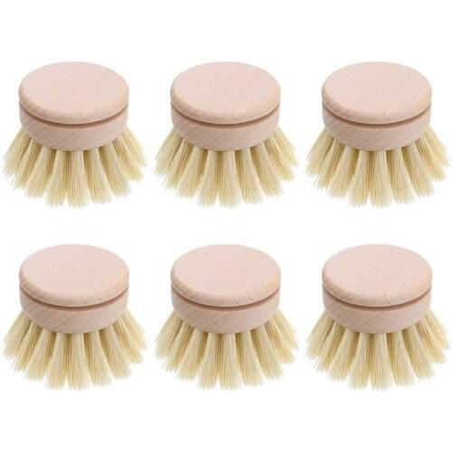 Practical Washing Up Brush Dish Brush 6 Pcs Replacement Brush Heads Wooden Cleaning Dish Brush Refillable Kitchen Beech