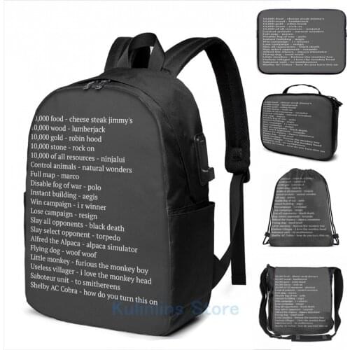 Funny Graphic print Age of Empires 2 cheat codes USB Charge Backpack men School bags Women bag Travel laptop bag