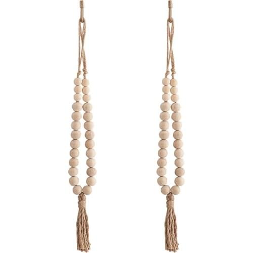 Curtain Solid Wood Beaded Straps Natural Handmade Hemp Rope Linen Bookstore Hotel Home Decoration Accessories