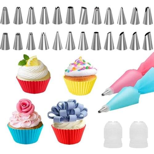 Silicone Icing Piping Cream Pastry Bag Non-Stick Cake Stainless Steel Cupcake Nozzle Kitchen Bakeware DIY Cake Decorating Tools