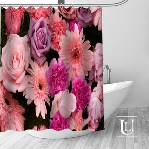 Flower Gerberas Custom Shower Curtain Polyester Fabric Bath Screens Curtains For Bathroom 3D Waterproof Bath Curtain Hook
