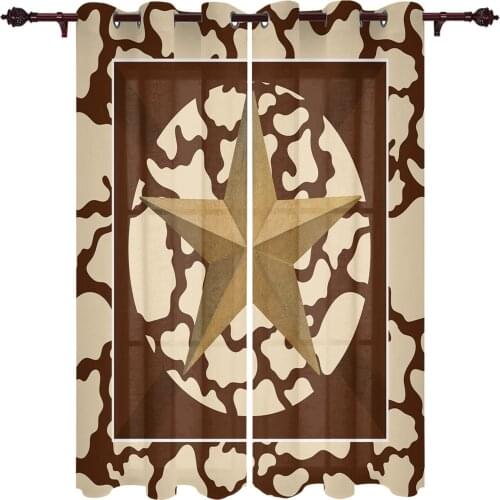 Cow Texture Five-Pointed Star Window Curtains for Living Room Kitchen Curtain with Valance Kids Room Home Decor