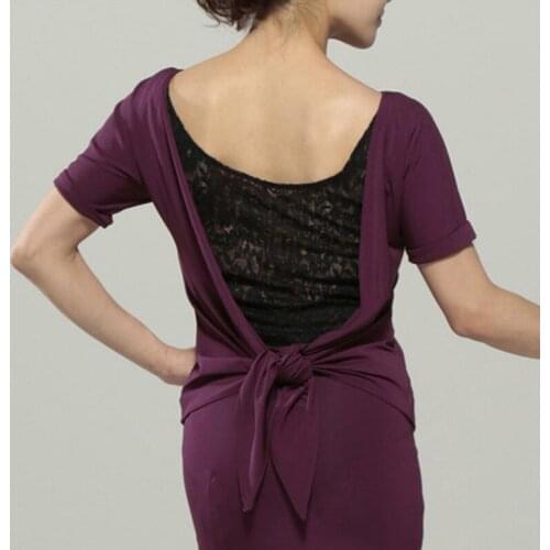 Latin Dance Shirt Female Adult New Short Sleeve Round Neck Shirt Lace Straps Practice Clothes For Ballroom Cha Cha Rumba DL3507