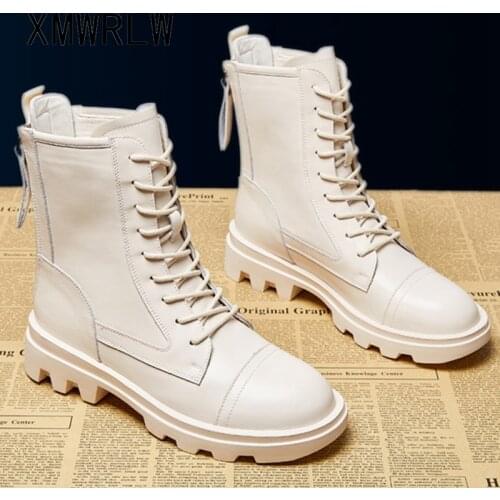 XMWRLW Womens Mid-Calf Boots 2021 Spring Autumn Split Leather Fashion Zip Ladies Boots Hidden Heel Women Autumn Shoes Boot