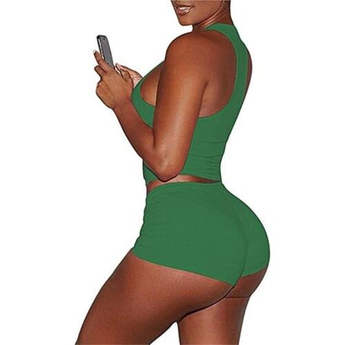 Women Fitness Casual Two Pieces Sets Soft Cotton Fabric Slim Camisole 2020 Summer High Waist Stretchy Shorts Home Wear Suits