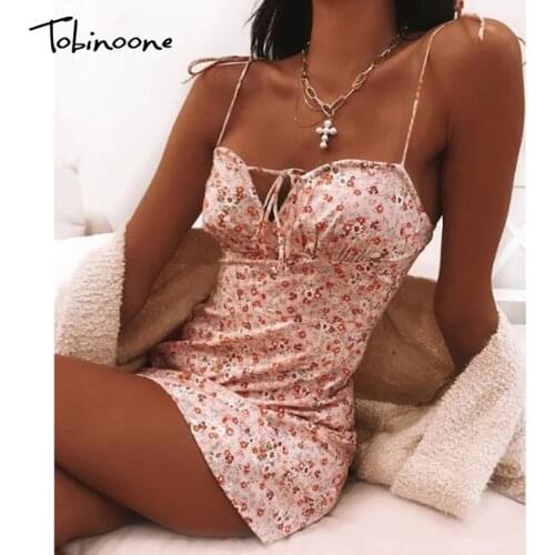 Tobinoone Floral Print Mini Woman Summer Sundress Beach Dress Women Backless Sexy Dresses Female Lace Up Dress Vestido Vintage