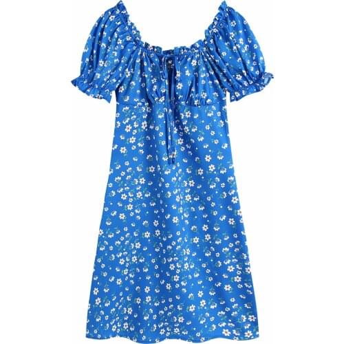 New Summer Dress Women Floral Printed Puff Sleeves Corset Dress elegant Casual Chic Lady Vintage Dresses Women Robe Femme