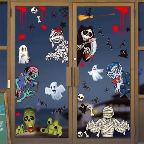 1 Sheet Halloween Decoration Wall Sticker Halloween Pumpkin Witch Window Clings Stickers DIY Glass Window Decoration Stickers