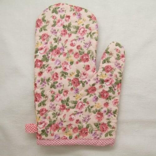 1pcs Cooksmart 100% cotton(inside &outside) Oven Mitt/Glove Pink background small cute dark red flower mix color
