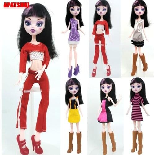 1pc Fashion One-Shoulder O Neck Outfits Dress For Monster High Doll Sets Tops Pants Clothes for Bratz Doll Accessories Kid Toy