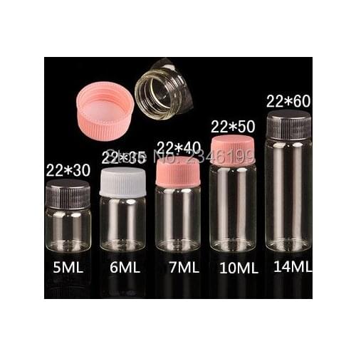 100pcs D22mmClear Glass Bottle Test Tube With Plastic Screw Cap Essential Oil Candy Bottles Lab Supply Portable Empty Packaging