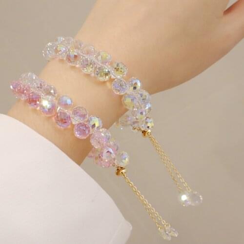 2021Korean new design fashion Hot K9 Crystals Bracelet Beads Chips Jewelry adjustable Bracelets Pink Crystals Clear