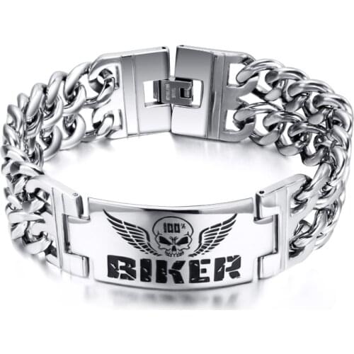 2021 Fashion Stainless Steel Material European and American Style Skull Thick Domineering Bracelet Suitable For Men Wearing