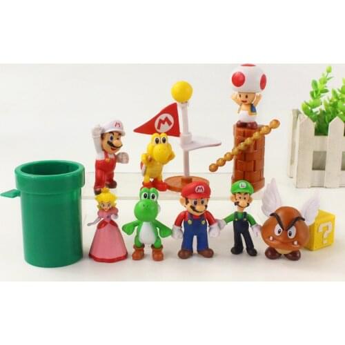 3-10cm 12pcs/Lot Super Mario Bros Luigi Goomba Yoshi Toad Princess Peach PVC Action Figure Toys Model Doll