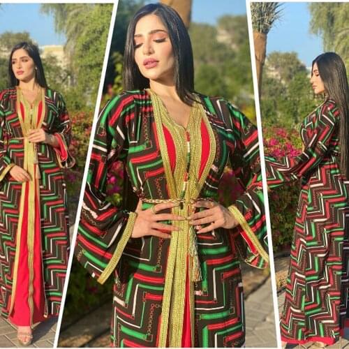 AB066 Dress Combination Red Abaya Turbans For Women Hijab Scarf Muslim 2 Piece Set Veil Female Arabic Kaftan With Inner Belt