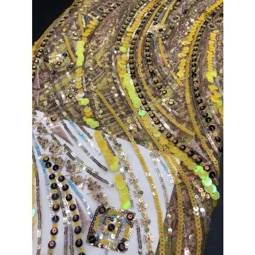 African Lace Fabric Full Sequins Tulle Embroidery Craft Sewing Designer DIY Colthes Evening Wedding Dress 5 Yards Wholesale