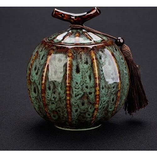 Pumpkin Style Tea Jar Ceramic Tea Barrel Black Tea Sealed Tank Storage Tank Puer Teacaddy 4 Color Optional Onsale