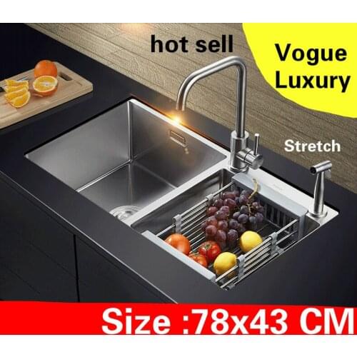 Free shipping Apartment luxury kitchen manual sink double groove do the dishes 304 stainless steel vogue hot sell 780x430 MM