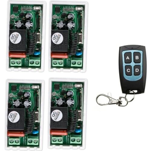 220 v 1 ch RF wireless remote control switch 4* receiver+1 * transmitter 4 key self-lock mode easy connection