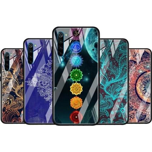 Mandala Chakra Yoga for Xiaomi Redmi K40 K30 K20 Pro Plus 9C 9A 9 8A 7 Luxury Shell Tempered Glass Phone Case Cover