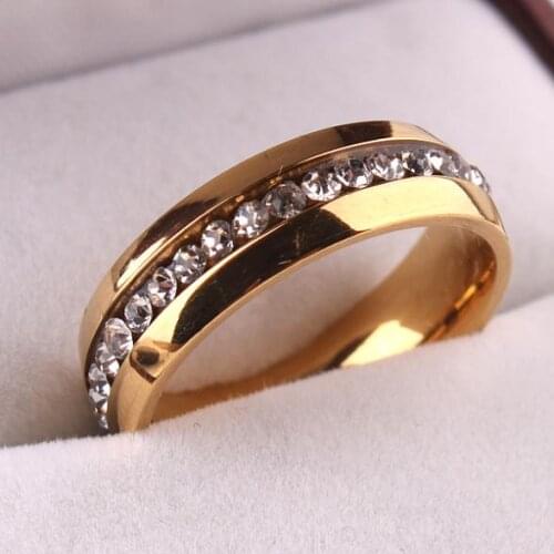 Single row zircon cz 316L Stainless Steel finger ring GP jewelry size 16 17 18 19 20 mm wholesale
