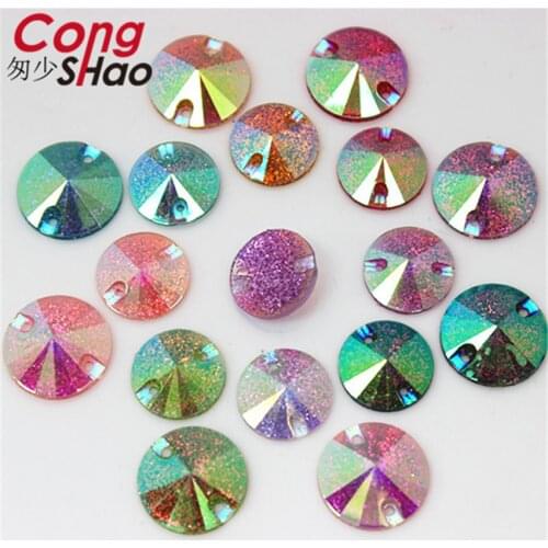 Cong Shao 100Pcs 14/16mm Crystal AB / Fine powder Color AB Flat Back Round Resin rhinestone Sew On Stones Wedding Dress YB701