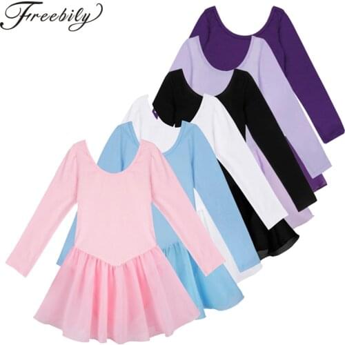 Kids Girls Long Sleeve Princess Ballet Tutu Dance Wear Gymnastics Leotard Ballerina Dancewear Competition Performance Costume