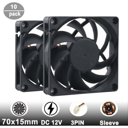 Gdstime 10 pcs FG 3Pin 7cm DC Cooling Fan 70mm x 15mm PC Fan 12V Inverter Computer Cooler Mute