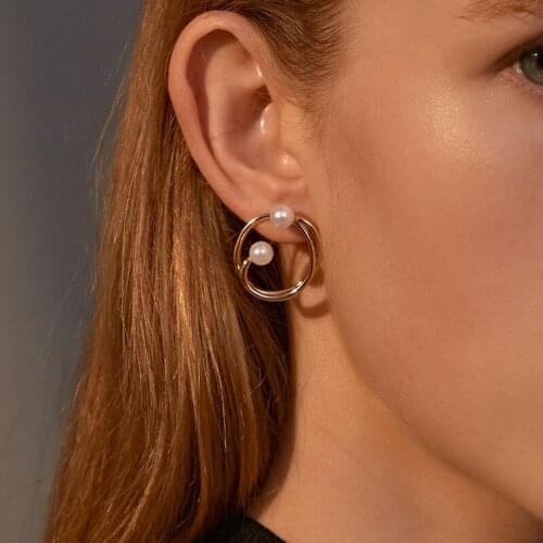 Geometric Round Knotted Earrings for Women Imitation Pearl Stud Earrings Ear Studs Kolczyki Brincos Female Party Jewelry