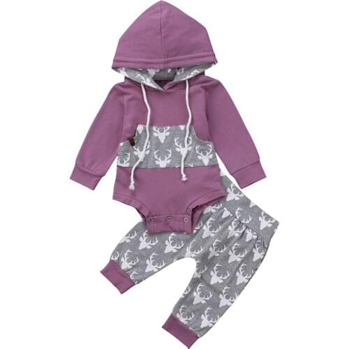 Lioraitiin 0-24M Newborn Baby Boy Girl Fashion Autumn Deer Romper Hooded Tops Pants 2Pcs Outfits Set Clothes