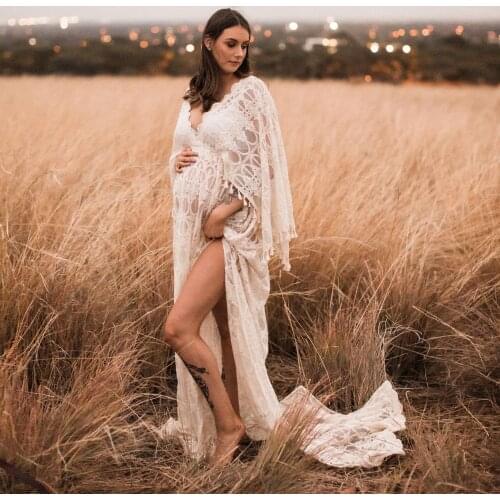 Photo Shoot Lace Boho Maxi Long Maternity Dress Pregnant Gown Floral Robe Couture Woman Photography Costume Baby Shower Gift
