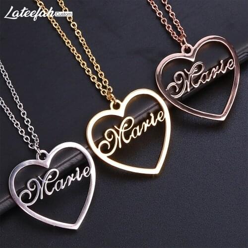 Lateefah Stainless Steel Custom Necklace Name Heart Shape Pendants Necklaces Nameplate Women Kids Fashion Minimalist Jewelry