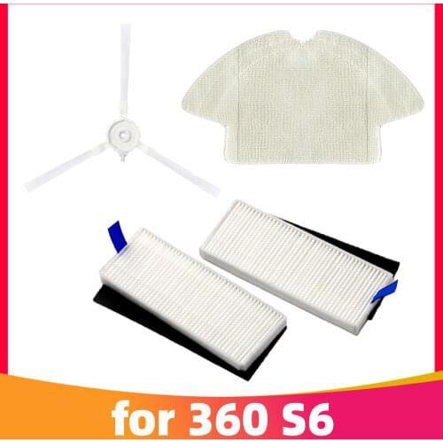 Washable 3-armed Side Brushes + Hepa Filter + Mop Cloth for 360 S6 Robot Vacuum Cleaner Replacements Parts Flexible silicone