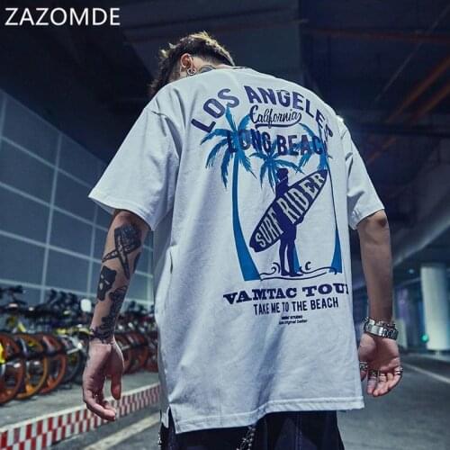 ZAZOMDE 2021 summer new brand personality loose hip hop Streetwearcouple coconut print short-sleeved T-shirt male
