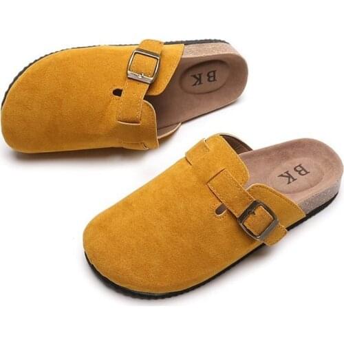 Summer Women Faux Suede Round Toe Platform Slippers Classic Metal Button Cork Mules Outdoor Home Ladies Casual Shoes Clogs