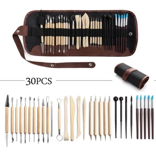 30pcs DIY Clay Pottery Tool Set Drill Pen Ceramics Sculpting Carving Sculpture Craft Wooden Handle Modeling Kit