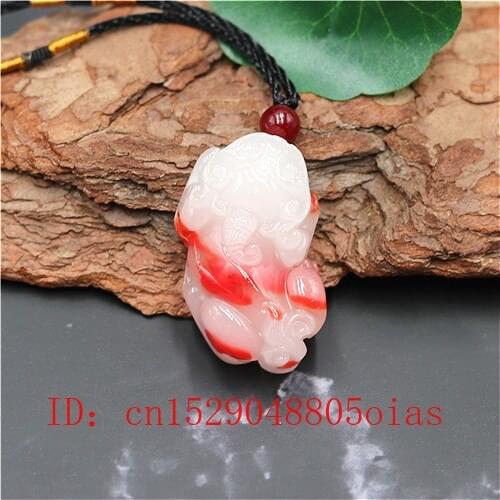 Natural Red White Hetian Jade Stone Tiger Pendant Necklace Chinese Jadeite Jewelry Charm Carved Amulet Gifts for Women Men