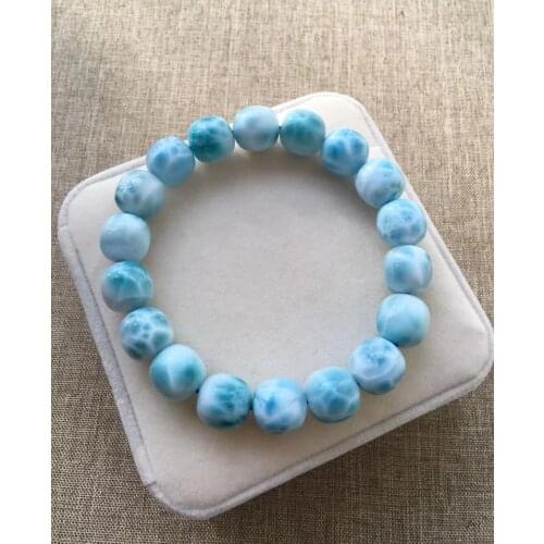 Genuine Natural Blue Larimar Gemstone Barrel Beads Bracelet Bangle 11.7mm Water Pattern Larimar Women Men AAAAAA