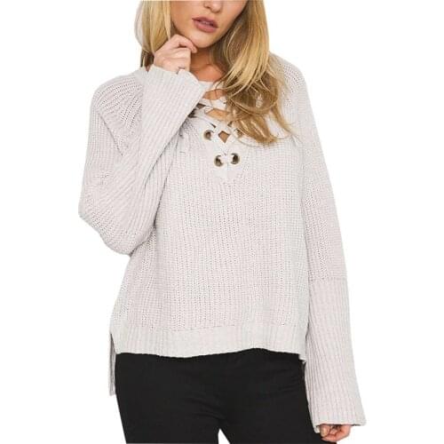 Autumn Winter Sweaters Hot Short Shirt Chest Strap Pullover Irregular V-neck Sweaters Women Jumper Clothing Vestidos LBDB3