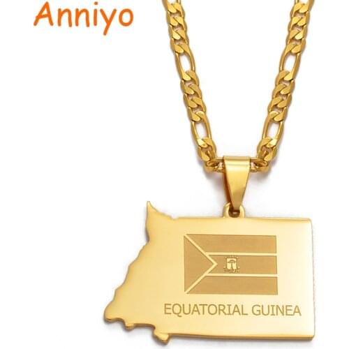 Anniyo EQUATORIAL GUINEA Map Necklace Gold Color Jewelry Guinea Ecuatorial Pendant Necklaces Jewellery Maps #003321